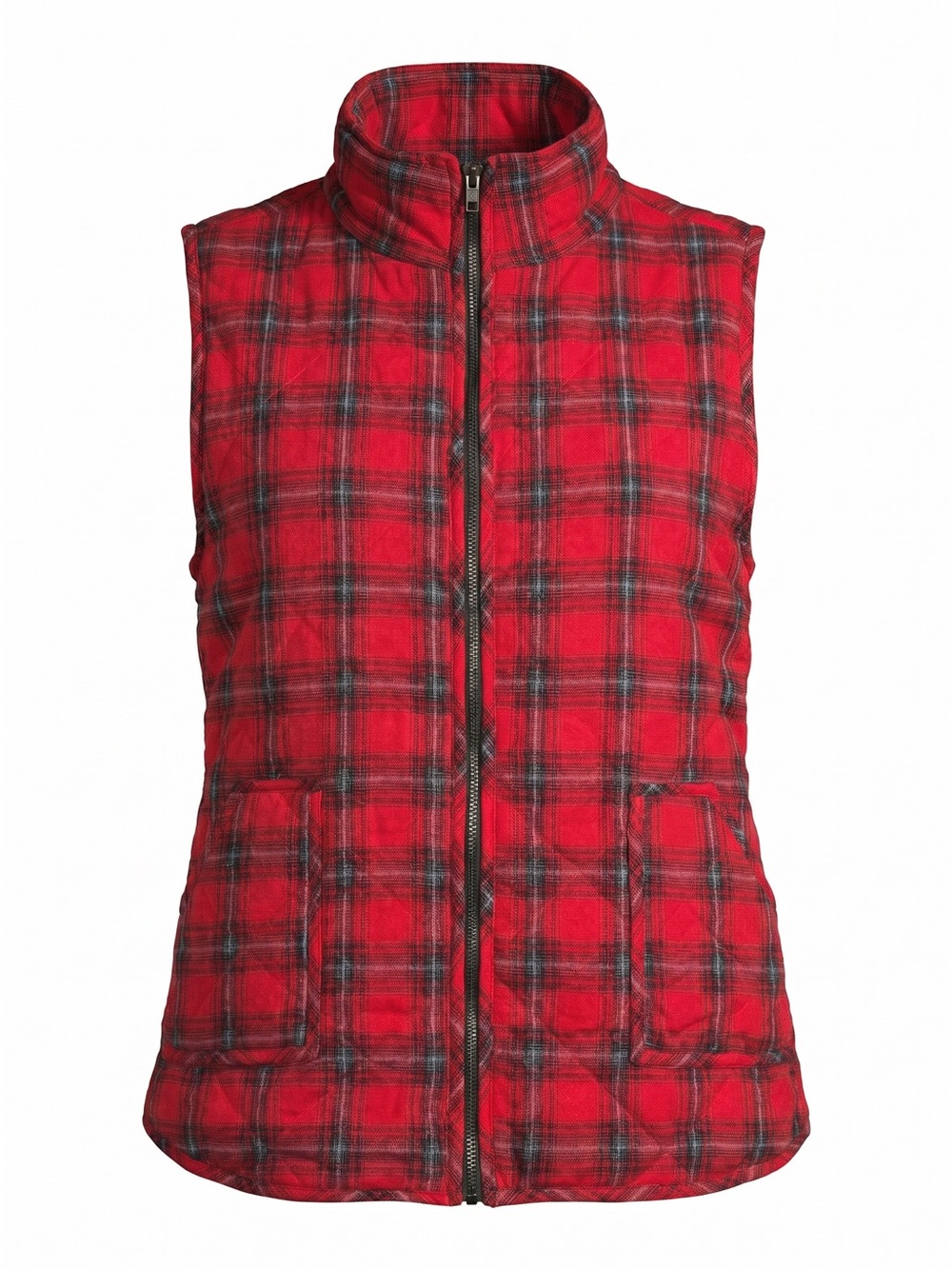 Staccato Red Black Plaid Quilted Puffer Vest 100%Cotton Women Medium Cottagecore